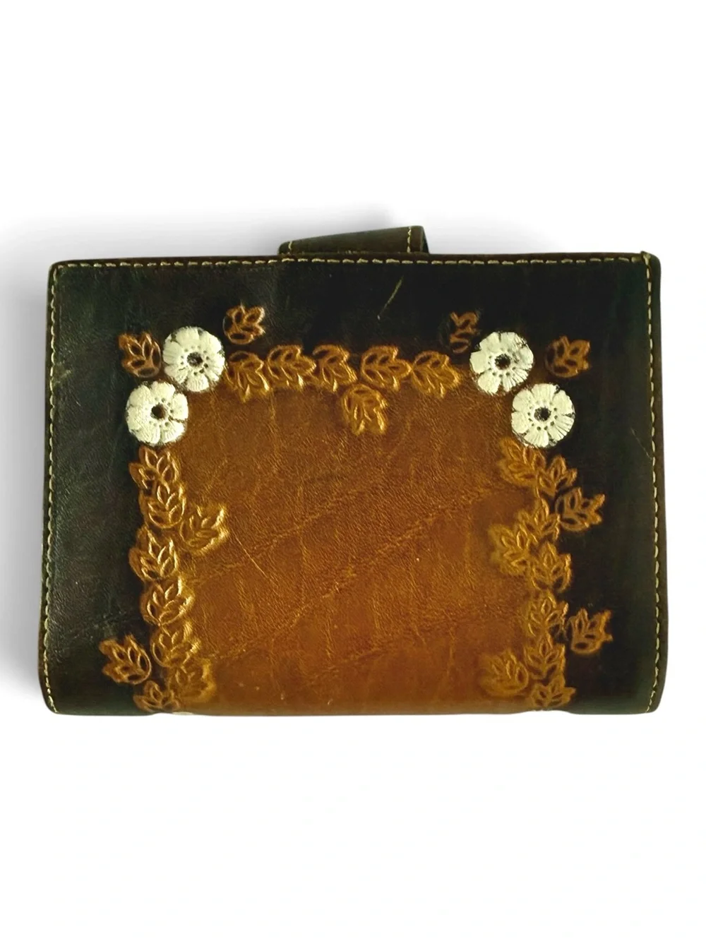 Vintage Baronet Tooled Leather Floral Cowhide Wallet Brown Western Boho Bifold